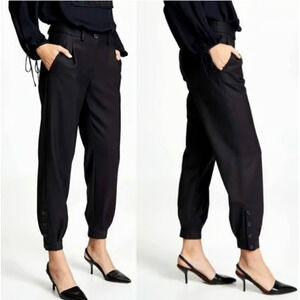 NWT! Nili Lotan 4 Slouchy WOOL Bertina Jogger Pants $595 Ankle Buttons Black